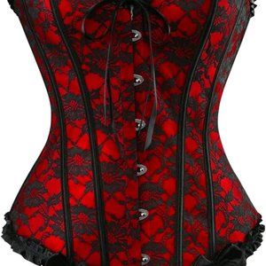 Zhitunemi 815 Women's Red & Black Lace Floral Overbust Corset - US Size 12/14